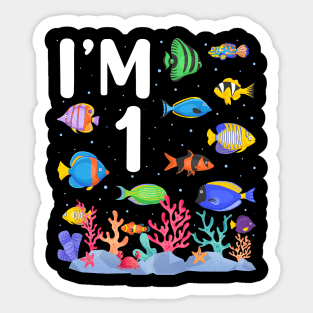 1st Birthday Party Tropical Fish I'm One Year Old age Bday Sticker